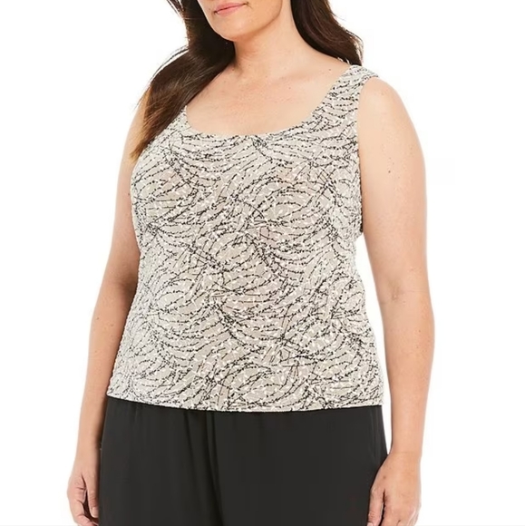 Alex Evenings Plus Size 3/4 Sleeve Printed Twinset - Picture 3 of 14